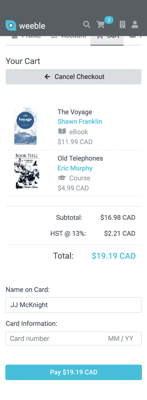 The shopping cart and checkout on mobile